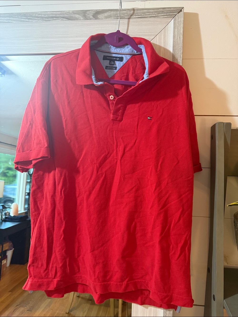 Tommy Hilfiger Red Men's Polo with Contrast Inner Collar